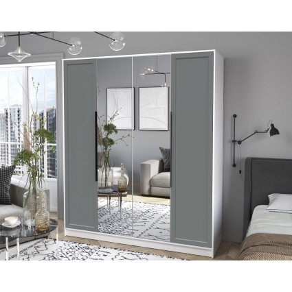 Шкаф распашной Тренд КТ-Ш4 (з) (Белый платинум ЛДСП/ Серый ЛМДФ) Ш1800 В2128 Г547